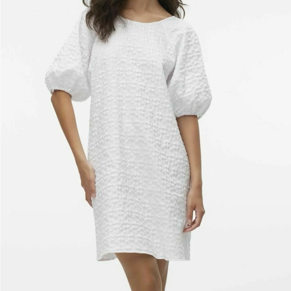 Pieces White Textured Dress